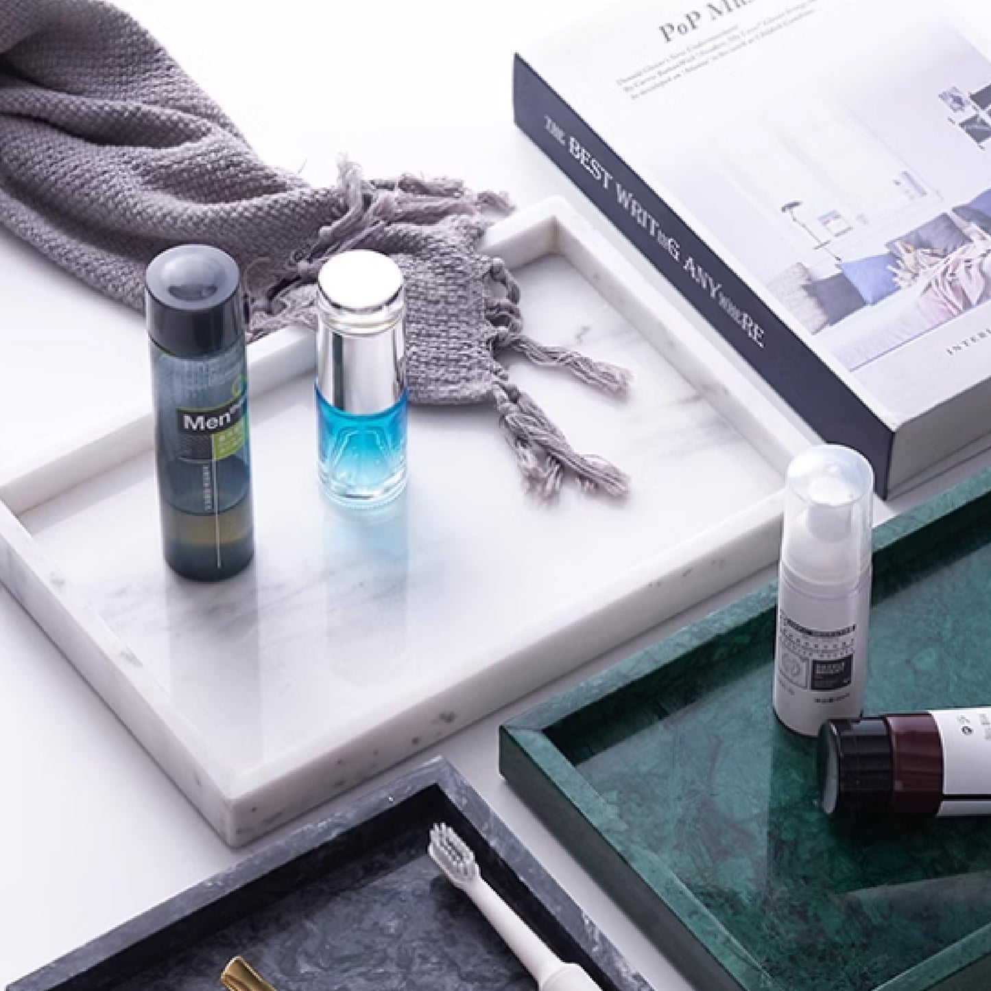 天然大理石置物盤 | 星空白 | 長30 cm 大理石 長方盤