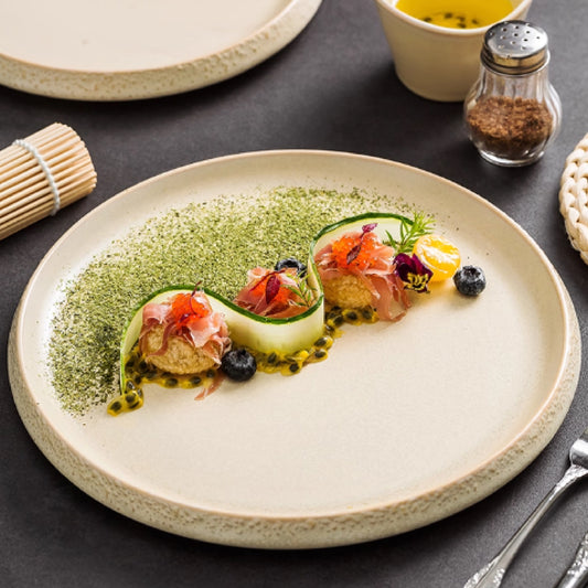 珊瑚造型立邊圓盤 | 米黃色 | 直徑30 cm 陶瓷 圓淺盤