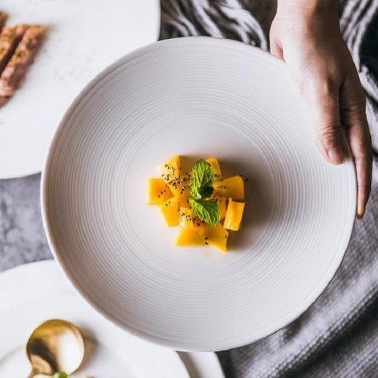 8吋唱片紋陶瓷圓平盤 | 白色 | 20.5 cm 陶瓷 圓平盤