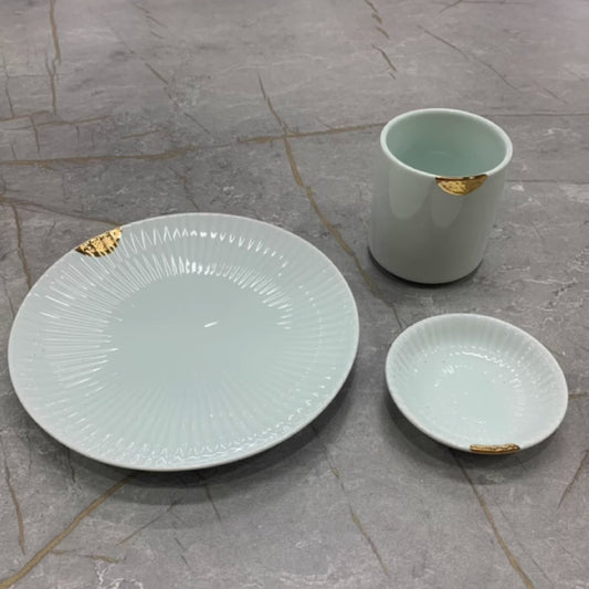 7吋金點放射紋淺盤 | 青色 | 18 cm 陶瓷 圓淺盤