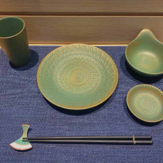 7吋綠掃金淺盤 | 綠色 | 17.5 cm 陶瓷 圓淺盤