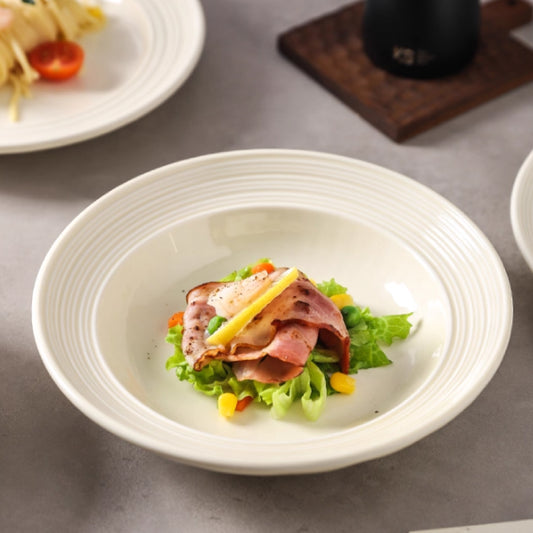 8吋螺紋奶白色深盤 | 奶白 | 直徑 20.4 cm 陶瓷 深盤