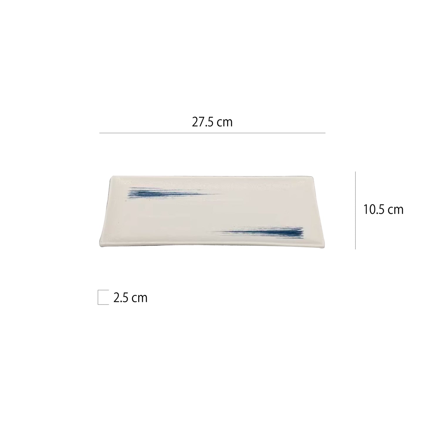 11吋日式刷紋長方平盤 | 藍白 | 長 27.5 cm 陶瓷 長方盤