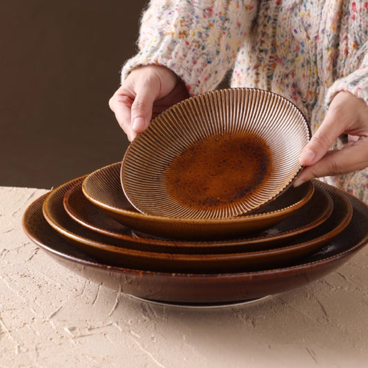 日式條紋斗笠盤 | 3色 | 直徑 18~27.8 cm 陶瓷 盤