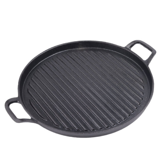 鑄鐵橫紋雙耳圓烤盤 | 黑色 | 直徑 28 cm 鑄鐵 烤盤