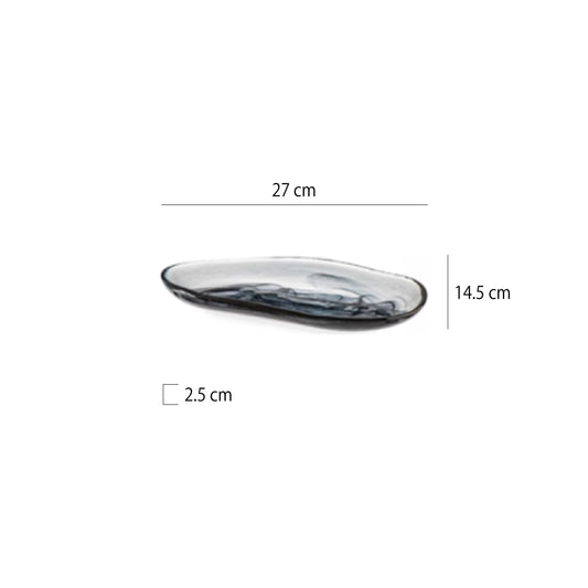 土耳其墨漣漪玻璃不規則橢圓盤 | 黑色 | 長21~27 cm 玻璃 橢圓盤