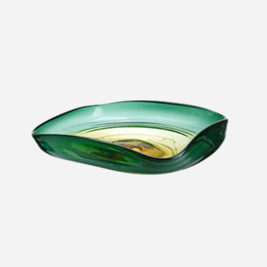 日照湖心玻璃果盤 | 綠色 | 直徑31 cm 玻璃 不規則盤