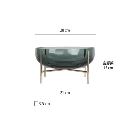 金屬架簡約玻璃圓肚果盤 | 2色 | 直徑28 cm 玻璃 圓深盤