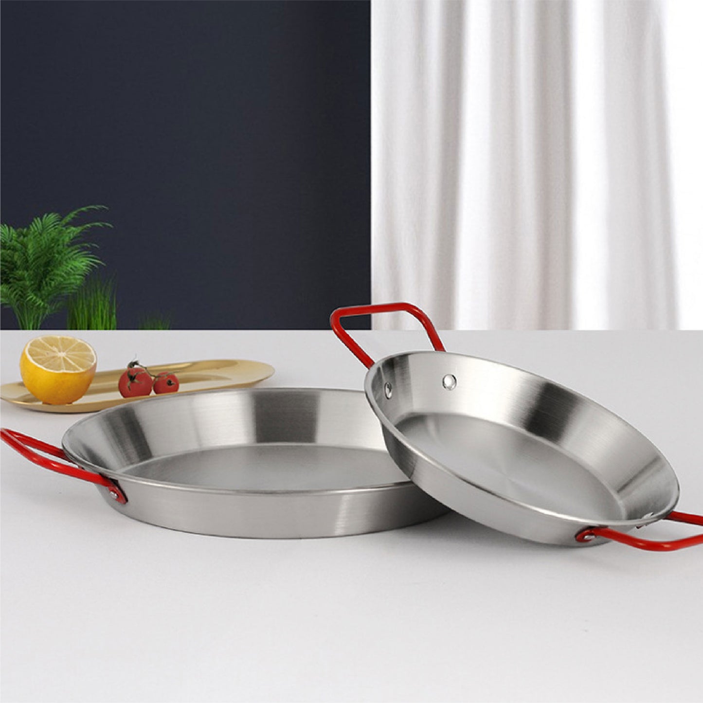 Paella雙耳西班牙海鮮鍋 | 銀 | 24 cm 不鏽鋼 淺鍋