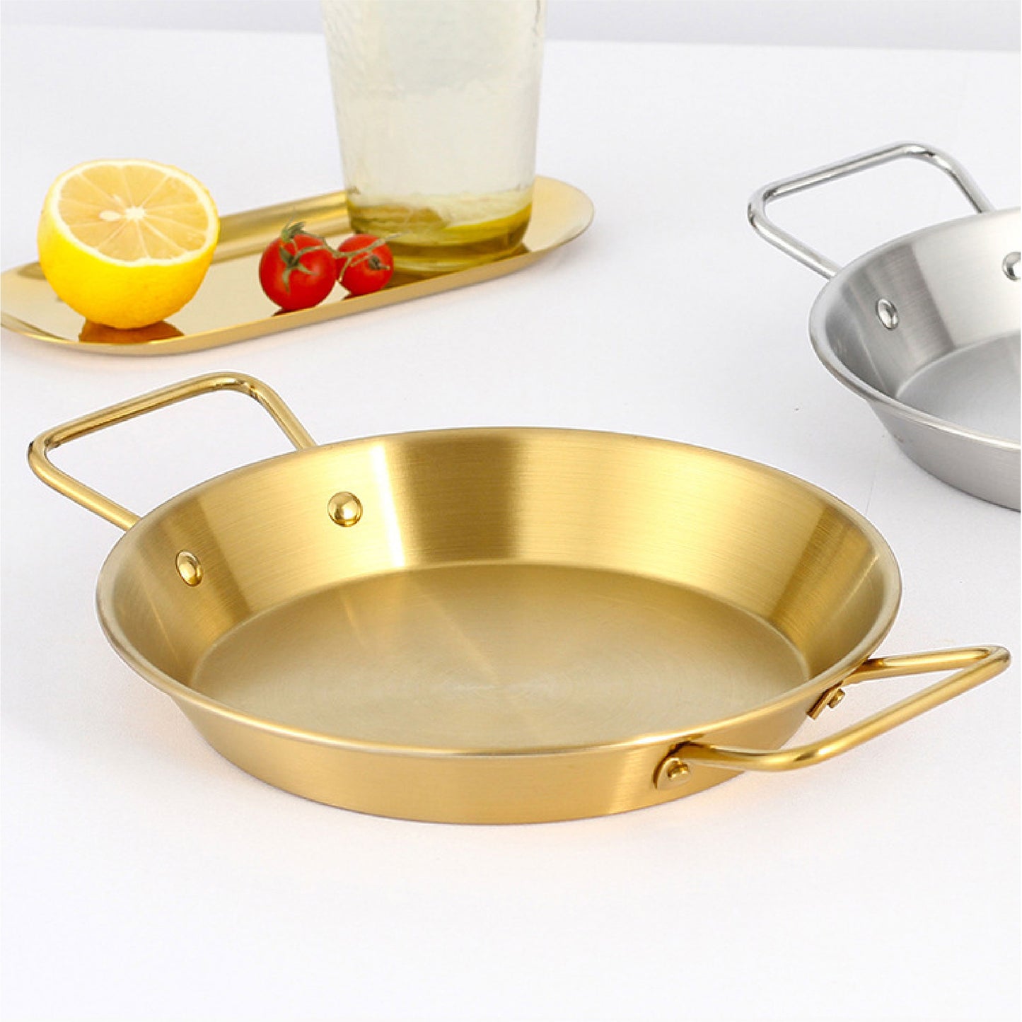 Paella雙耳西班牙海鮮鍋 | 銀 | 24 cm 不鏽鋼 淺鍋