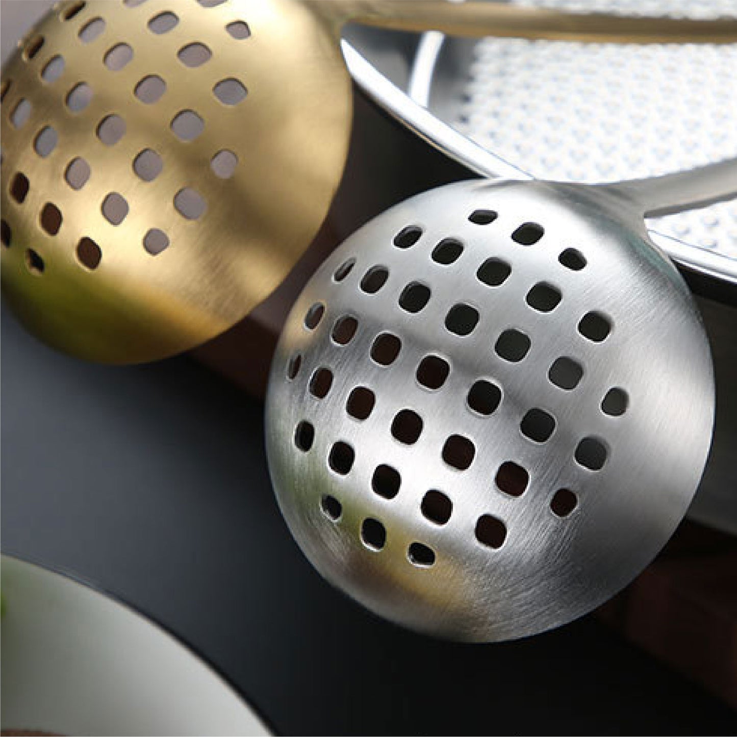 不鏽鋼漏勺 | 啞光金 | 25 cm 不鏽鋼 小圓漏勺