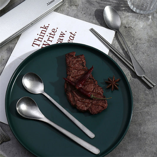 復古不鏽鋼柳葉匙 | 啞光銀 | 18.5 cm 不鏽鋼 圓匙