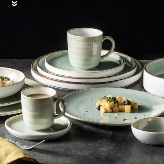 訂製品牌咖啡店餐廳餐具_若葉春芽系列_碗盤套組