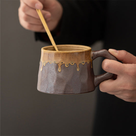 粗陶咖啡杯 | 黃褐 | 8.5 cm 陶瓷 杯盤匙組