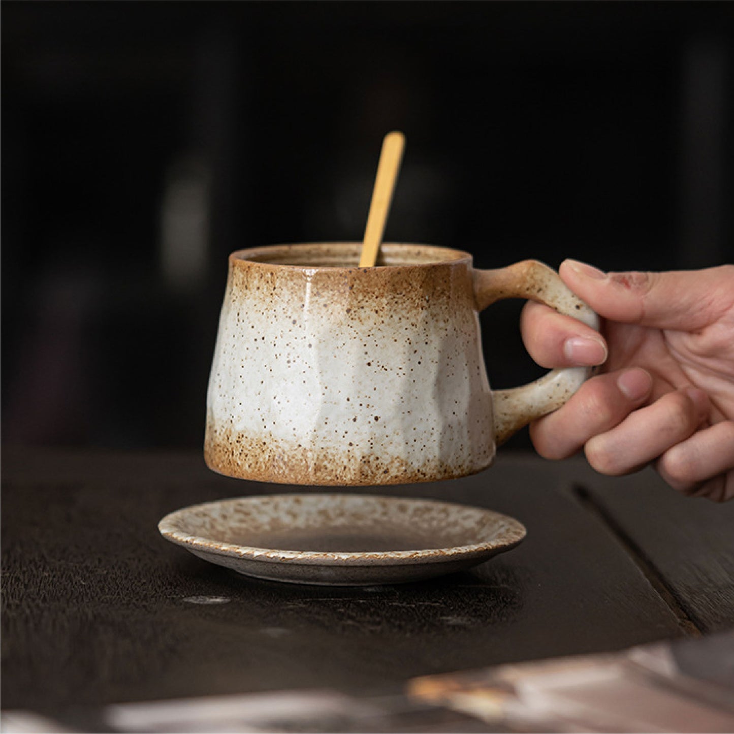 粗陶咖啡杯 | 黃白 | 8.5 cm 陶瓷 杯盤匙組 - 好生活實驗所