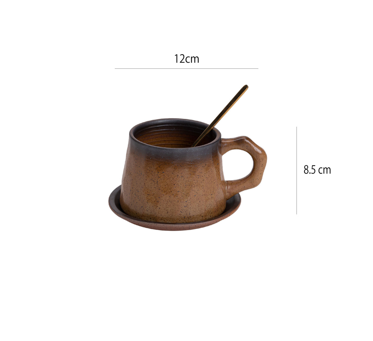 粗陶咖啡杯 | 棕黃 | 8.5 cm 陶瓷 杯盤匙組 - 好生活實驗所