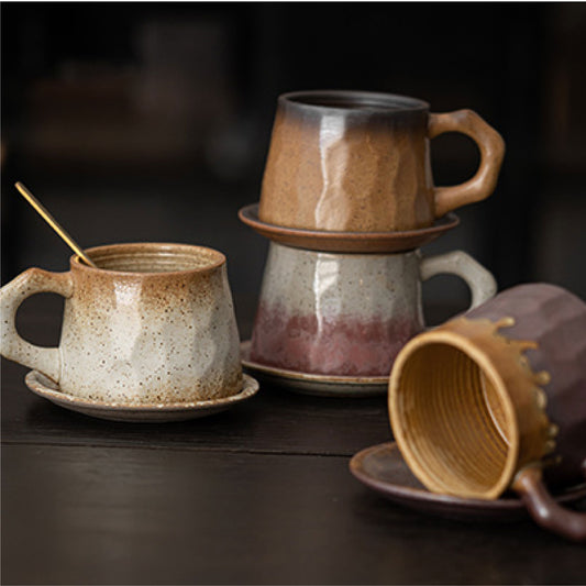 粗陶咖啡杯 | 灰紫 | 8.5 cm 陶瓷 杯盤匙組