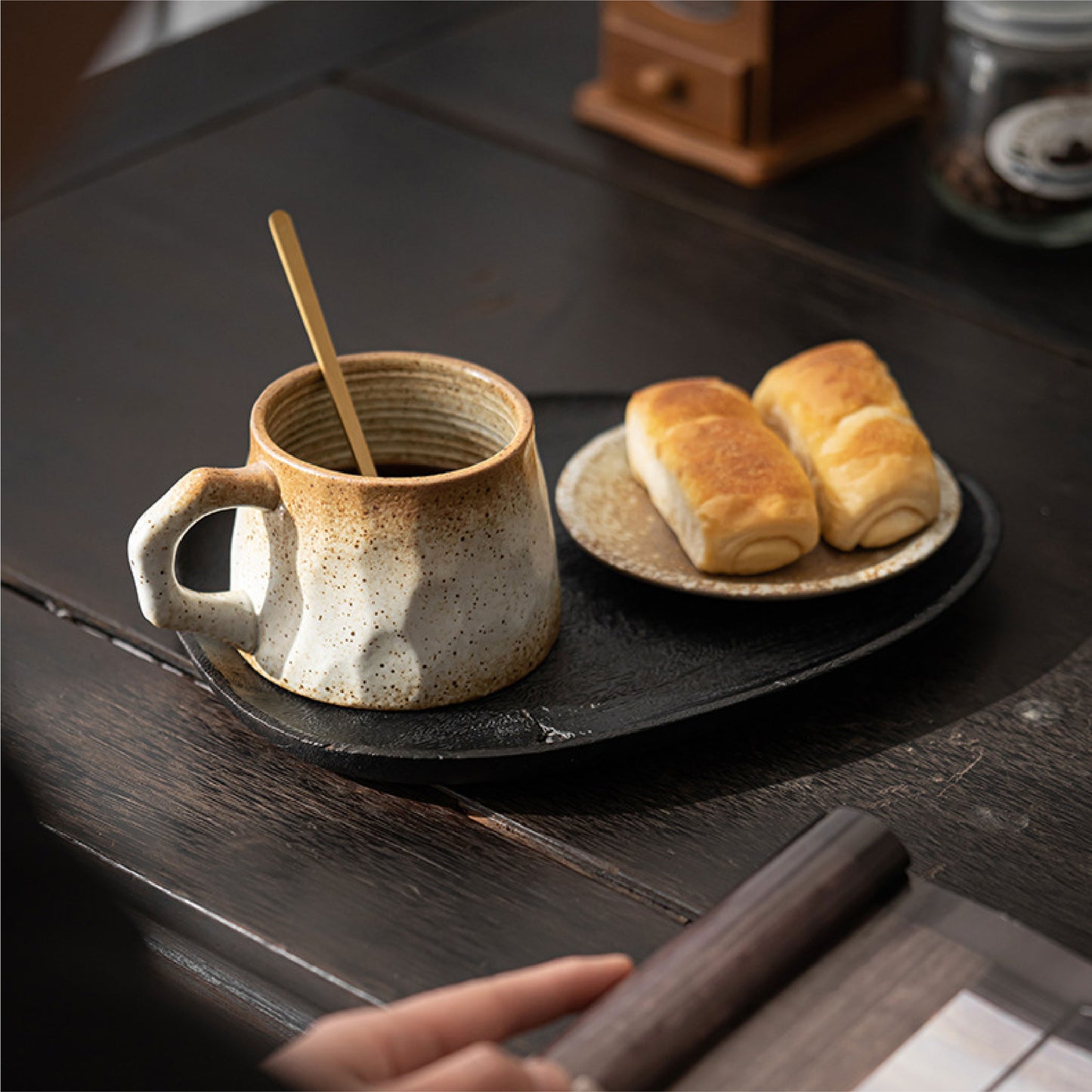 粗陶咖啡杯 | 灰紫 | 8.5 cm 陶瓷 杯盤匙組