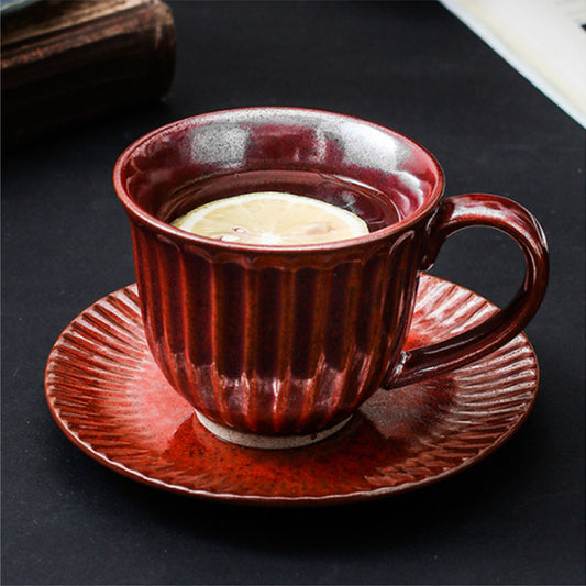 復古手工粗陶馬克杯 | 銀紅 | 11.2 cm 陶瓷 杯盤組