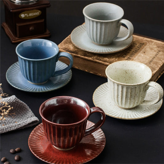 復古手工粗陶馬克杯 | 沙藍 | 11.2 cm 陶瓷 杯盤組