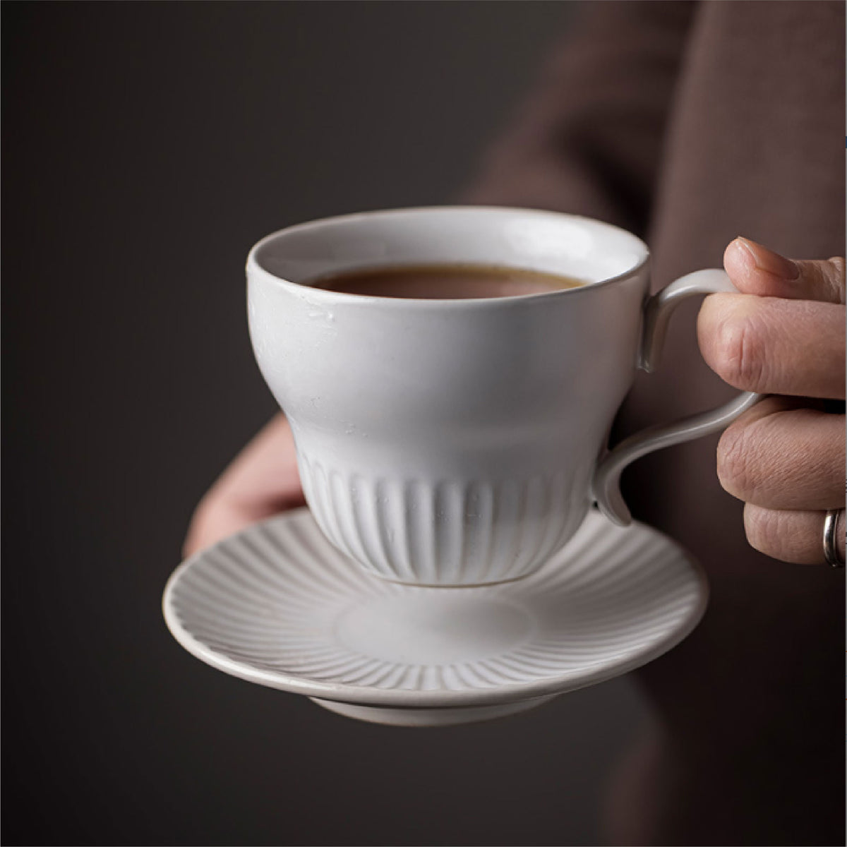 復古寬口咖啡杯 | 昼白 | 11.6 cm 陶瓷 杯盤組 - 好生活實驗所