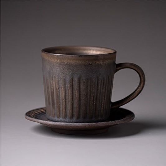 復古豎紋咖啡杯 | 昼白 | 10.8 cm 陶瓷 杯盤組