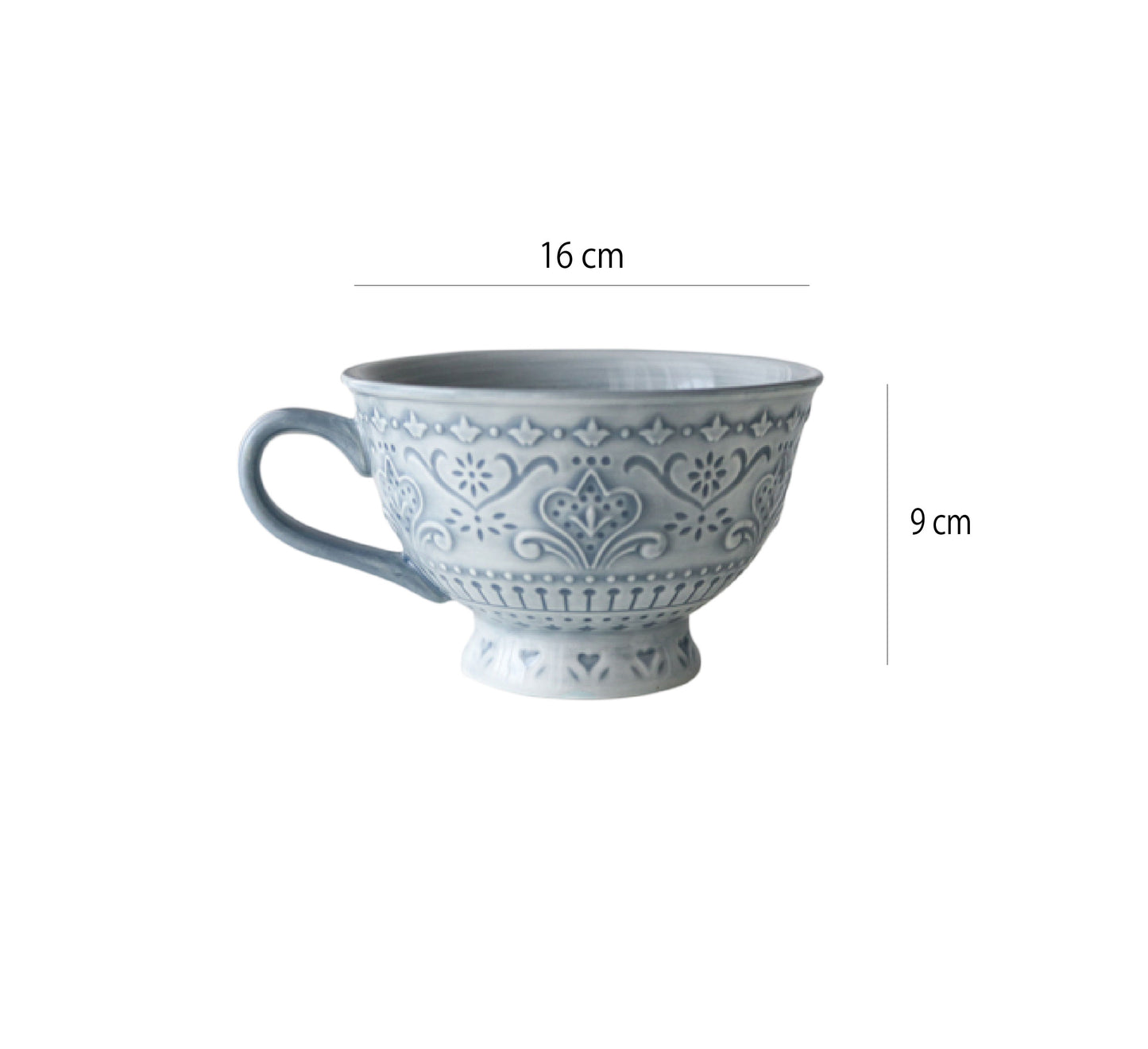 鬱金香浮雕系列 | 霧霾藍 | 口徑16 cm 陶瓷 大口杯 - 好生活實驗所