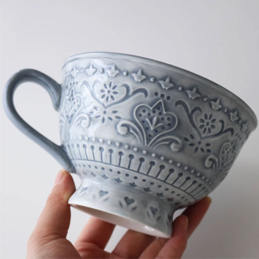 鬱金香浮雕系列 | 霧霾藍 | 口徑16 cm 陶瓷 大口杯