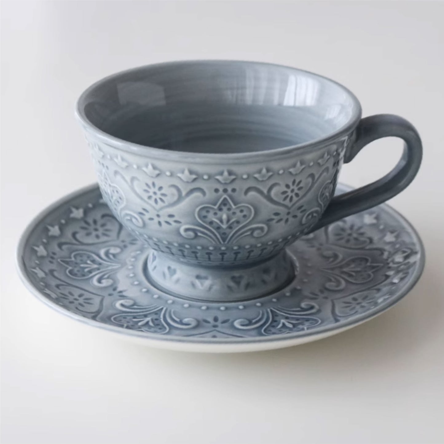 鬱金香浮雕系列 | 霧霾藍 | 口徑16 cm 陶瓷 大口杯 - 好生活實驗所