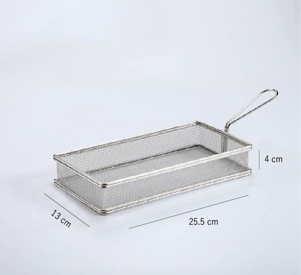不鏽鋼炸物籃 | 銀 | 長 25.5 cm 不鏽鋼 密網淺長方型 - 好生活實驗所