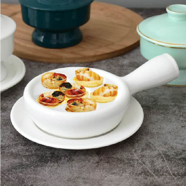 手把焗蝸牛盤 | 白 | 直徑18.5 cm 陶瓷 烤盤