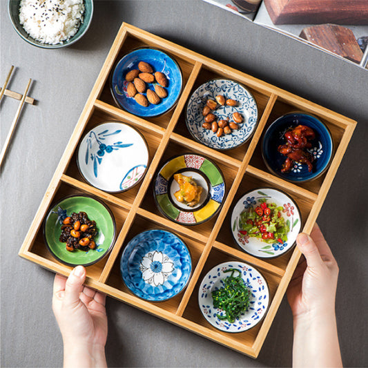 日式醬料碟竹盤 | 竹木 | 長 33.7 cm 實木 九格竹盤