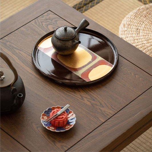 日本製箔一漆器金箔托盤 | 丸盆 | 直徑27 cm 樹酯 圓托盤