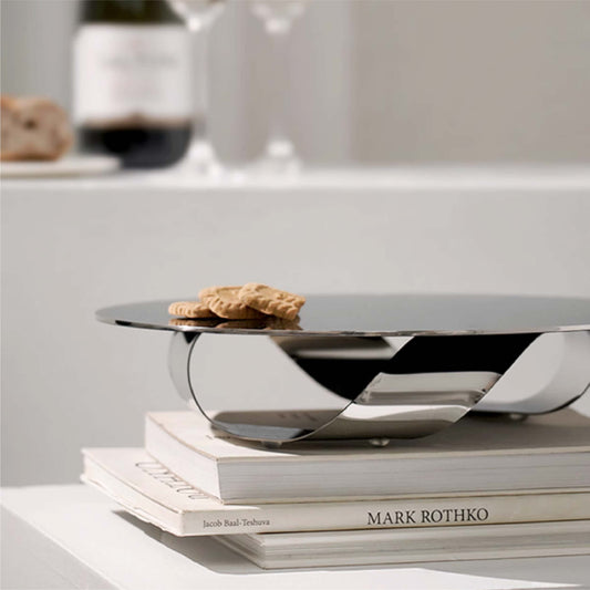 現代不銹鋼造型托盤 | 銀 | 直徑32 * 高7.5 cm 不鏽鋼 托盤架