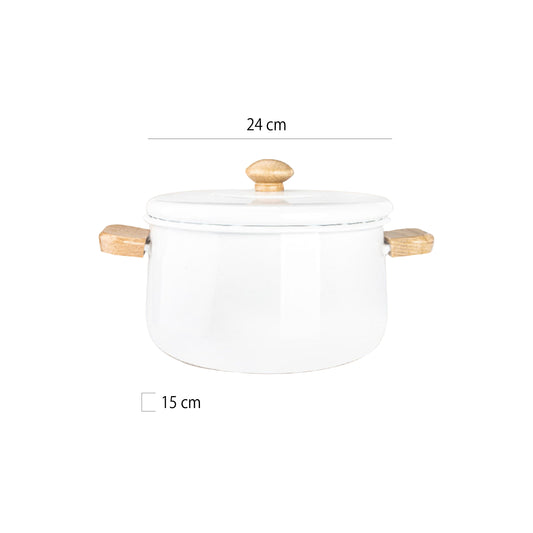櫸木把手加厚食品級無塗層珐琅湯鍋 | 2款 | 口徑 20~24 cm 搪瓷 鍋