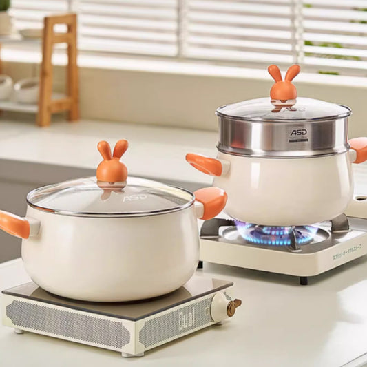 蘿蔔兔陶瓷無塗層湯鍋 | 米白 | 直徑 22~24 cm 陶瓷 鍋