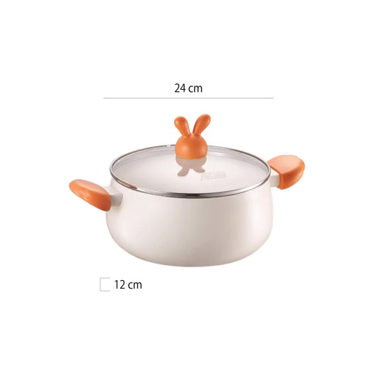 蘿蔔兔陶瓷無塗層湯鍋 | 米白 | 直徑 22~24 cm 陶瓷 鍋