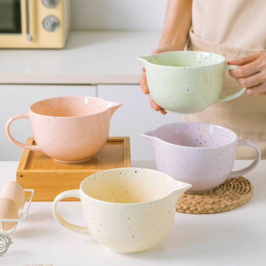 鳥嘴單把磨砂墨點陶瓷攪拌杯 | 4色 | 直徑12~15 cm 陶瓷 醬料杯