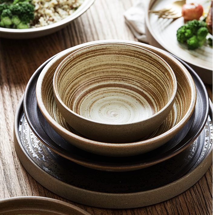 螺紋粗陶盤 | 淺棕 | 14 cm 陶瓷 小圓平盤
