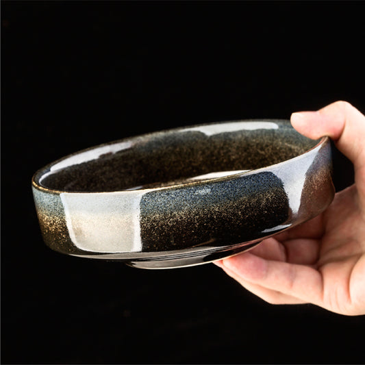圓缽碗 | 星空(黑藍棕) | 20 cm 陶瓷 大淺高腳碗