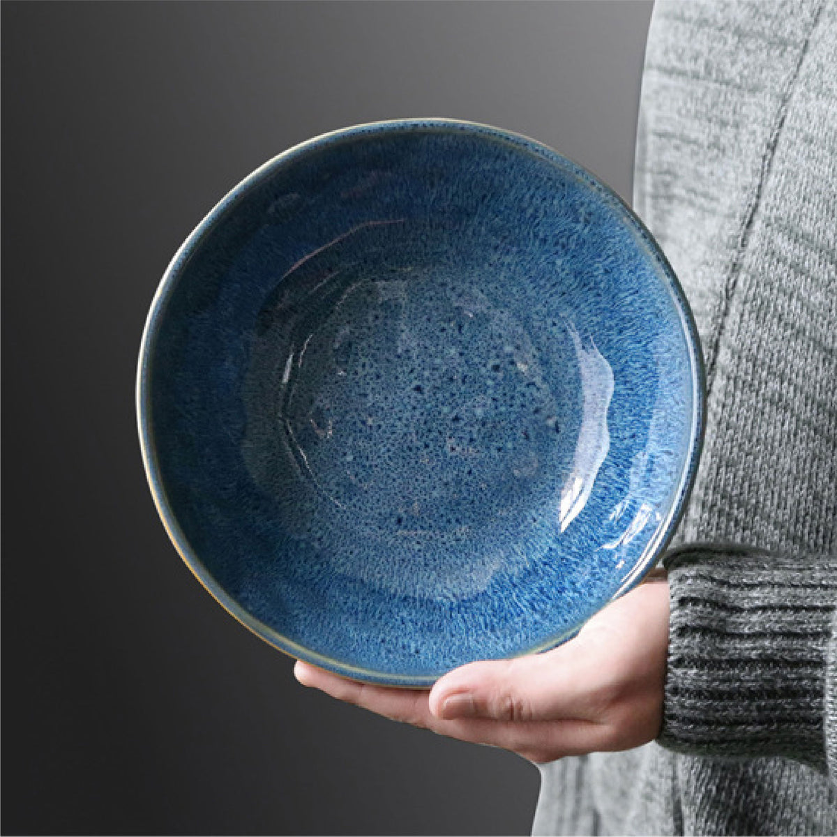 雪花窯變釉碗 | 深海藍 | 18cm 陶瓷 淺口碗 - 好生活實驗所