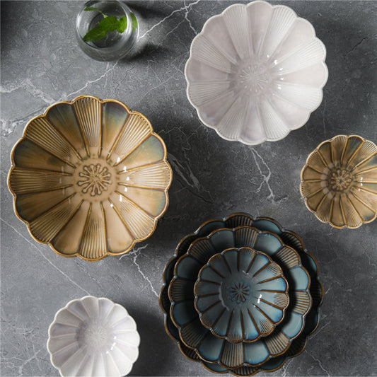 窯變釉碗 | 白韻 | 12.5 cm 陶瓷 小花型喇叭碗