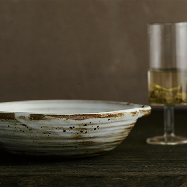 雙耳粗陶碗 | 谷白 | 口徑 19 cm 陶瓷 小橢圓淺碗