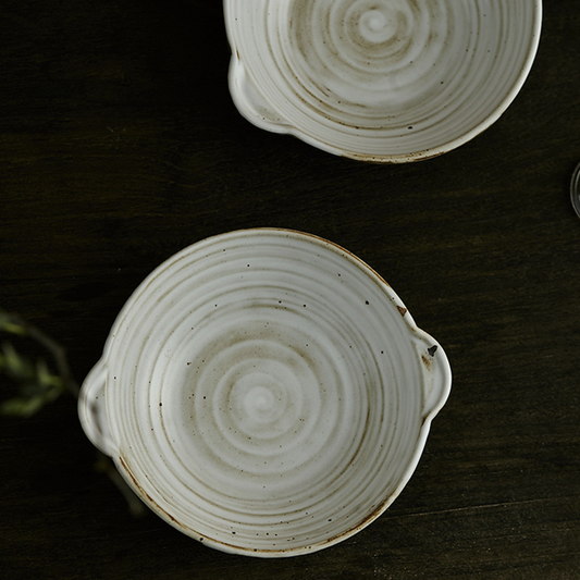 雙耳粗陶碗 | 谷白 | 口徑 19 cm 陶瓷 小橢圓淺碗