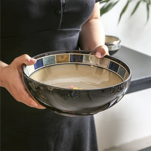 手繪馬賽克藍系列 | 藍灰棕 | 15.5 cm 陶瓷 加大深碗