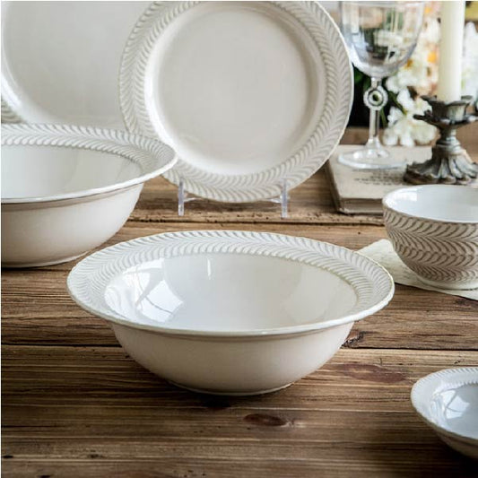 麥穗浮雕系列 | 白 | 寬 20 cm 陶瓷 草帽碗