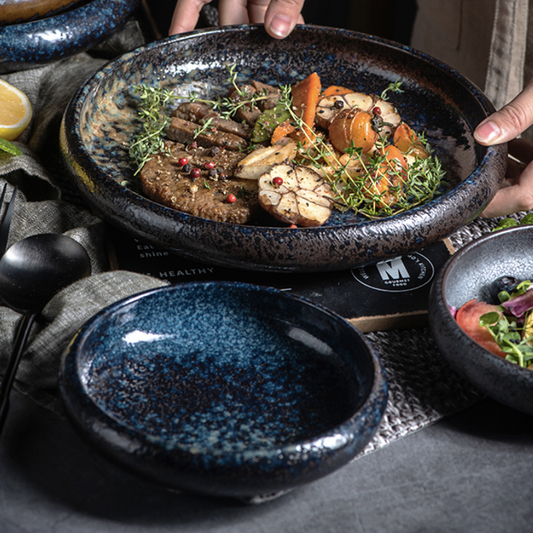 窯變釉盤 | 星空(藍黑棕) | 14 cm 陶瓷 小深盤/淺碗