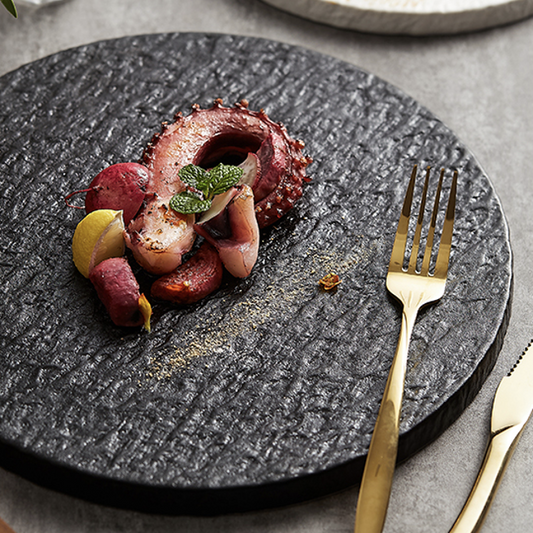 石紋厚邊盤 | 黑 | 21 cm 陶瓷 小圓平盤