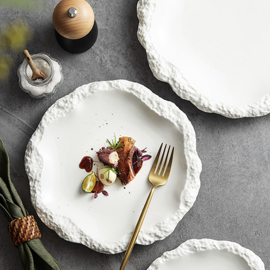 石紋裙邊盤 | 白 | 29.5 cm 陶瓷 大淺盤