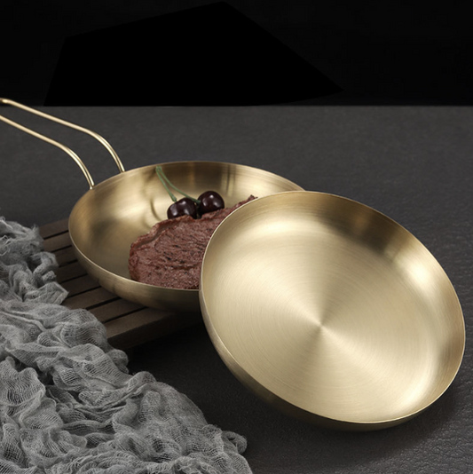 不鏽鋼單把餐盤 | 啞光金 | 32.5 cm 不鏽鋼 大圓深盤